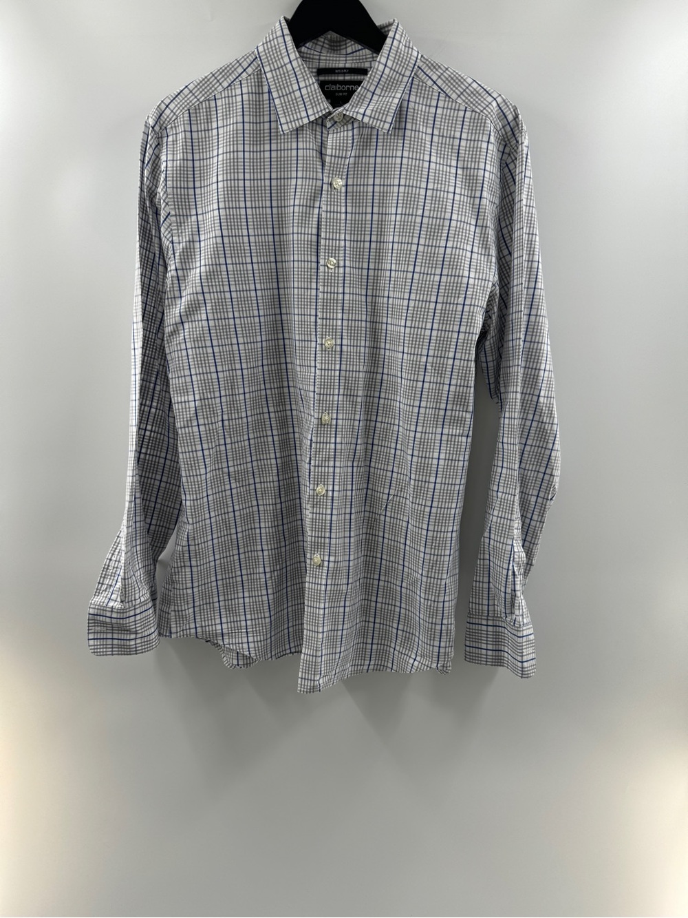 Claiborne 2-Ply Slim Fit Plaid Button Down Shirt – Men's Large 100% Cotton